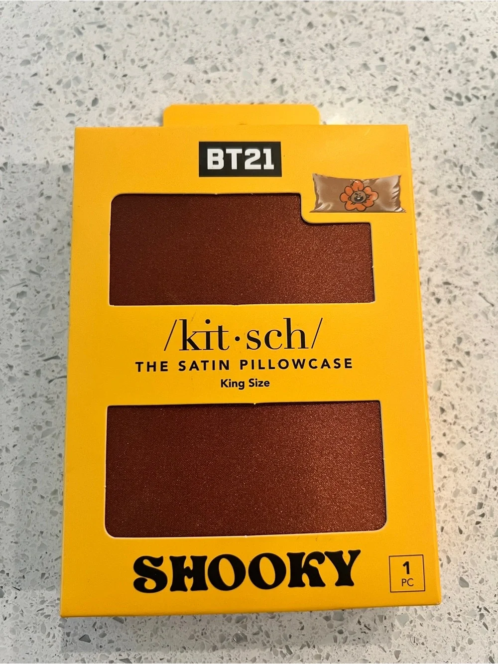 BT21 /kit·sch/ Shooky Satin Pillowcase - King Size, Rust Brown